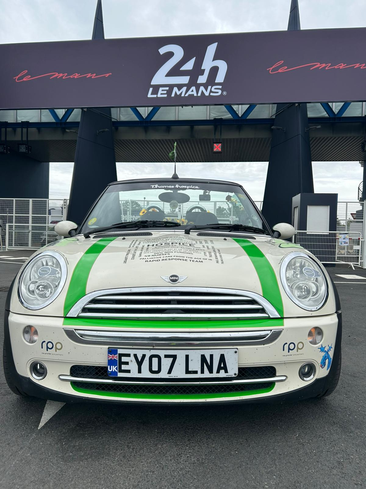 Fran and Mark with the Mini at Le Mans