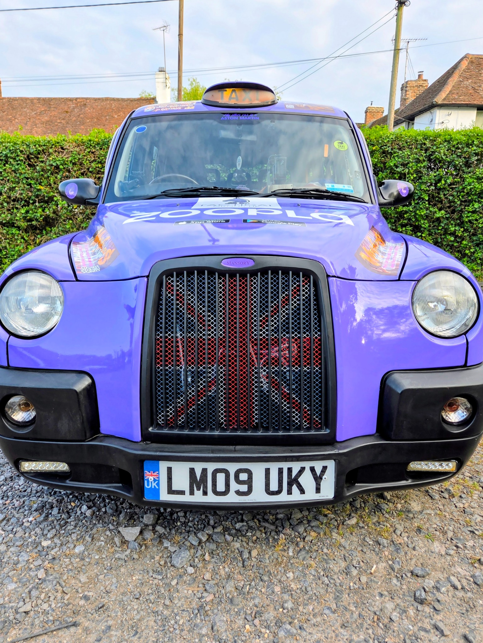 Purple London taxi from the previous Monte Carlo or Bust trip